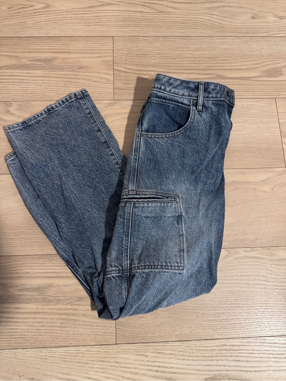 Express Women's Relaxed Blue Denim Cargo Jeans
